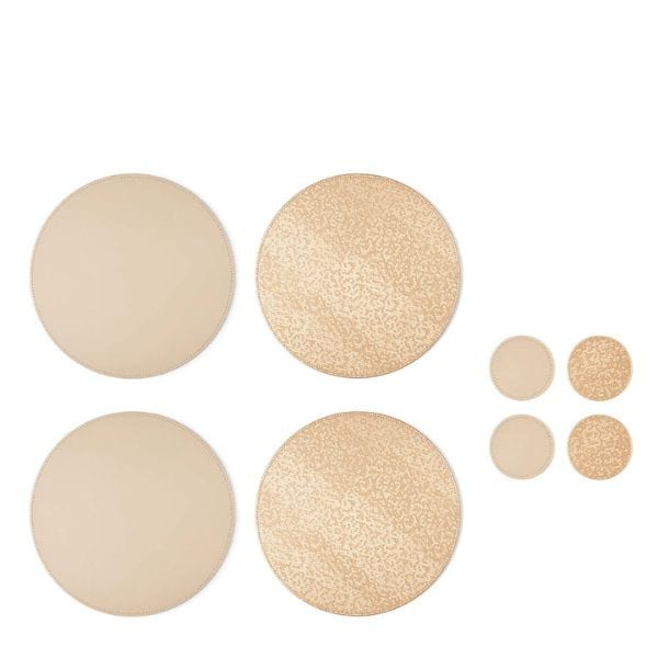 Sabichi Set of 4  Round Reversible Placemats & Coasters - Gold Honeycomb | Napev