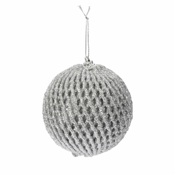 JK Home Décor - Xmas ball Glitter 80mm Silver at Napev GH