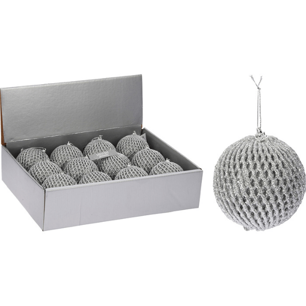 JK Home Décor - Xmas ball Glitter 80mm Silver at Napev GH
