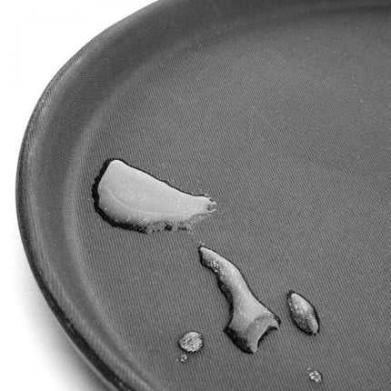 Close-up of water droplets on the textured non-slip surface of the Grunwerg Tuffgrip round tray.