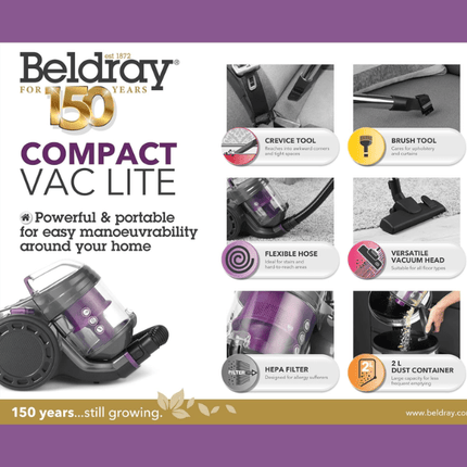 Beldray BEL0700PURWK Compact Vac Lite Cylinder Vacuum AT NAPEV GH