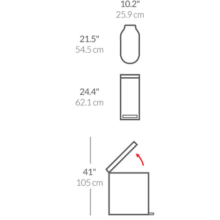 SimpleHuman 45L Slim Dustbin at Napev GH - DIMENSIONS