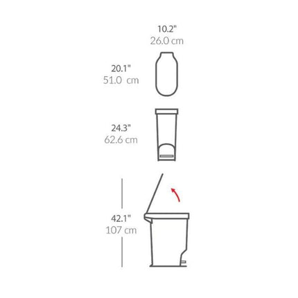 Simplehuman 40L Slim Plastic Pedal Bin dimensions | napev