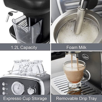 Quest Retro Coffee Machine with Milk Frother | Napev