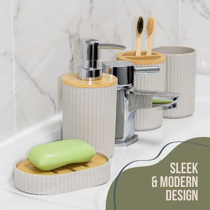 Anika Bathroom Accessory Set in Stone at Napev GH