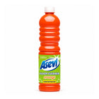 Asevi concentrated orange floor cleaner in an orange liquid bottle with a white cap and green front label.