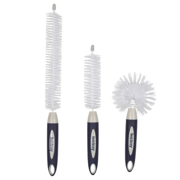 Three white bottle cleaning brushes with dark blue and silver handles, shown on a plain white background. The handles are branded with the word 'Baklady'.