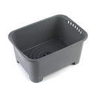 A dark gray plastic sink strainer basket with a slotted top and drainage holes, shown on a white background.