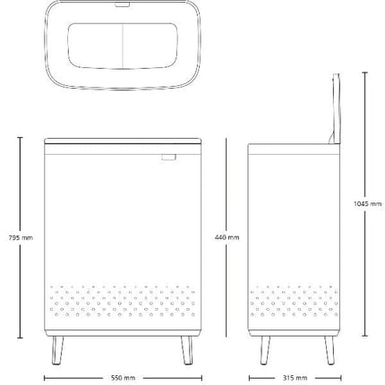 Brabantia Double Bo Laundry Bin 2x45L dimensions