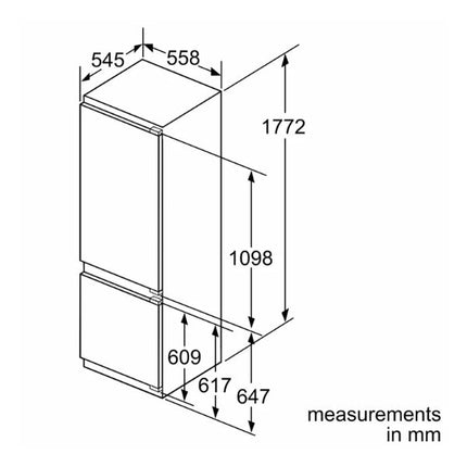 Bosch Series 6 Built-in Fridge-freezer 177.2 x 55.8 cm KIS87AF30O Dimensions at Napev GH