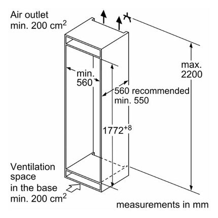 Bosch Series 6 Built-in Fridge-freezer 177.2 x 55.8 cm KIS87AF30O Dimensions at Napev GH