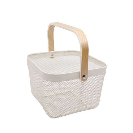 Casa & Casa Metal Mesh Basket With Wooden Handle Almond
