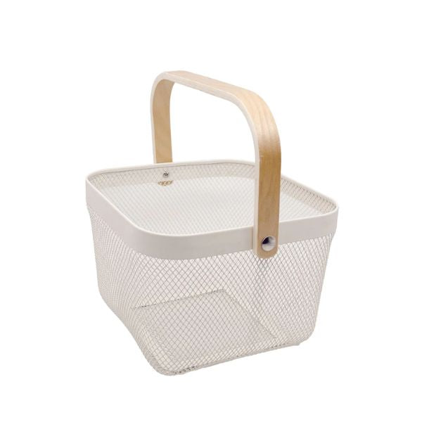 Casa & Casa Metal Mesh Basket With Wooden Handle Almond