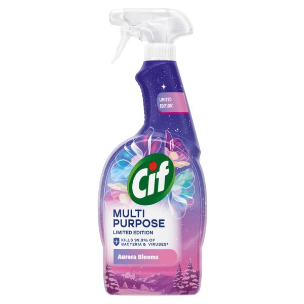 Cif Multi Purpose Aurora Blooms 750ml limited edition trigger spray cleaner in purple packaging for everyday household surface cleaning.