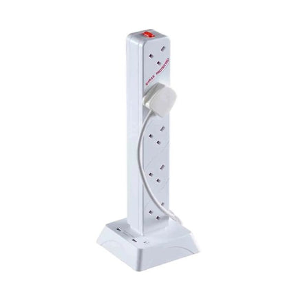 Daewoo 2M 10-Gang Tower Extension Lead Power Strip Sockets with 2 USB Port at Napev GH