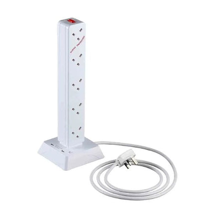 Daewoo 2M 10-Gang Tower Extension Lead Power Strip Sockets with 2 USB Port at Napev GH