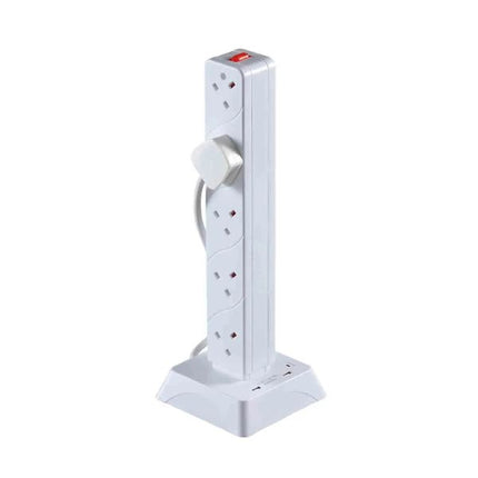 Daewoo 2M 10-Gang Tower Extension Lead Power Strip Sockets with 2 USB Port at Napev GH
