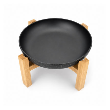 Dalebrook Nimble buffet stand shown without its lid, displaying the round black bowl supported by the bamboo frame.