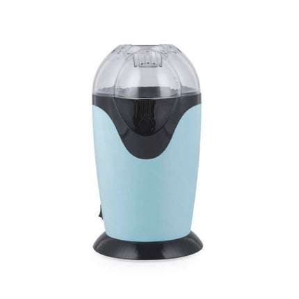 Blue and black popcorn maker on a white background