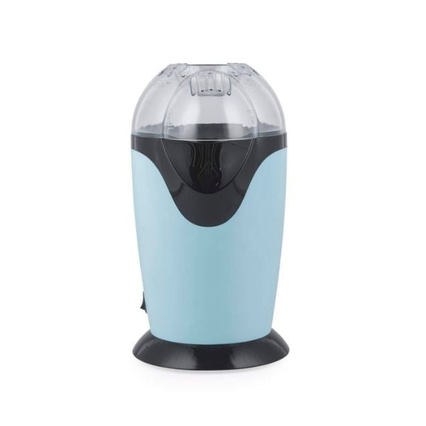 Blue and black popcorn maker on a white background