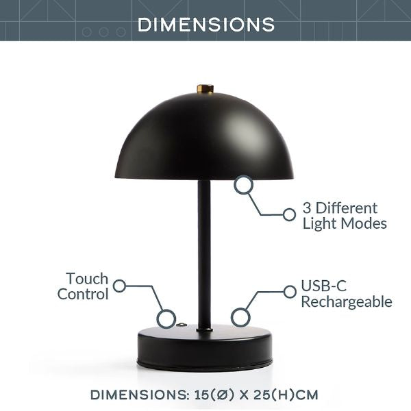 Global Gizmos 25cm Mushroom Table Lamp - Black at Napev GH