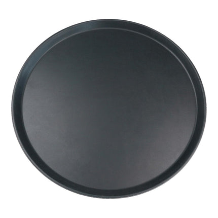 Grunwerg Tuffgrip Super black round serving tray viewed from above, showing its non-slip textured surface and raised edge.