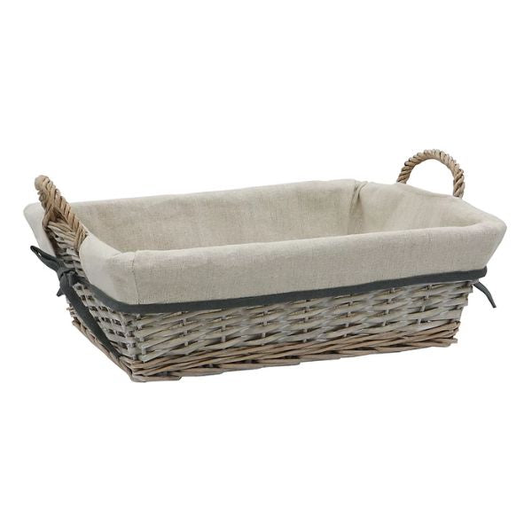 JVL Arianna Rectangular Willow Storage Basket, Grey Wash at Napev GH