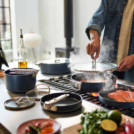 JosephJoseph Space Folding Handle Ceramic Non-stick 6-piece Blue Cookware Set at Napev GH