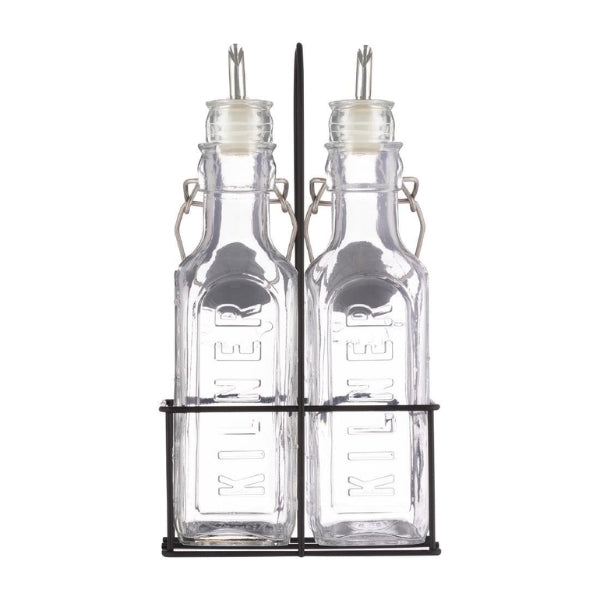 Kilner Set Of 2 Oil Bottles & Metal Rack 0.3L at Napev GH