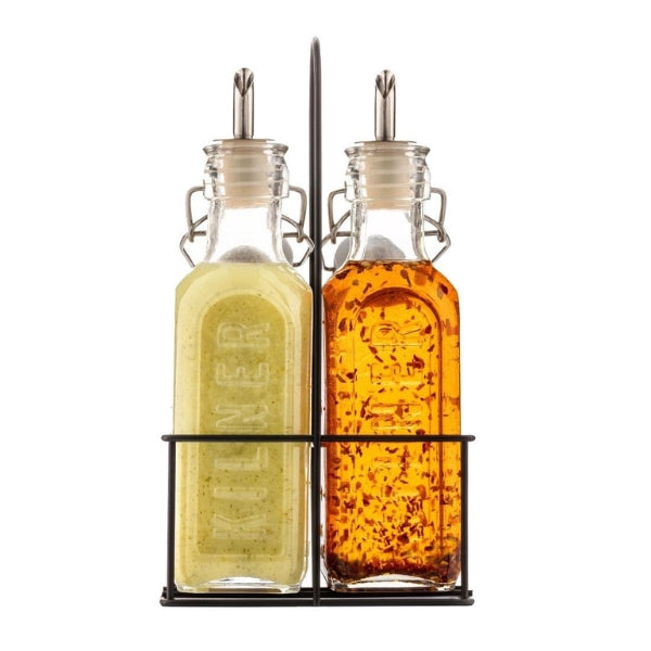 Kilner Set Of 2 Oil Bottles & Metal Rack 0.3L at Napev GH