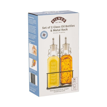 Kilner Set Of 2 Oil Bottles & Metal Rack 0.3L at Napev GH