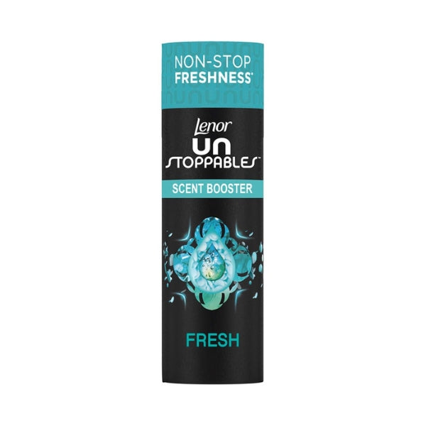 Lenor Unstoppables Fresh 375g in-wash scent booster beads in black and turquoise packaging.