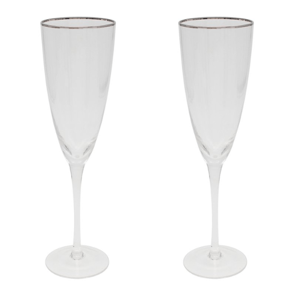 Lesser & Pavey Elegance Champagne Glass | Pack 2 / silver rim