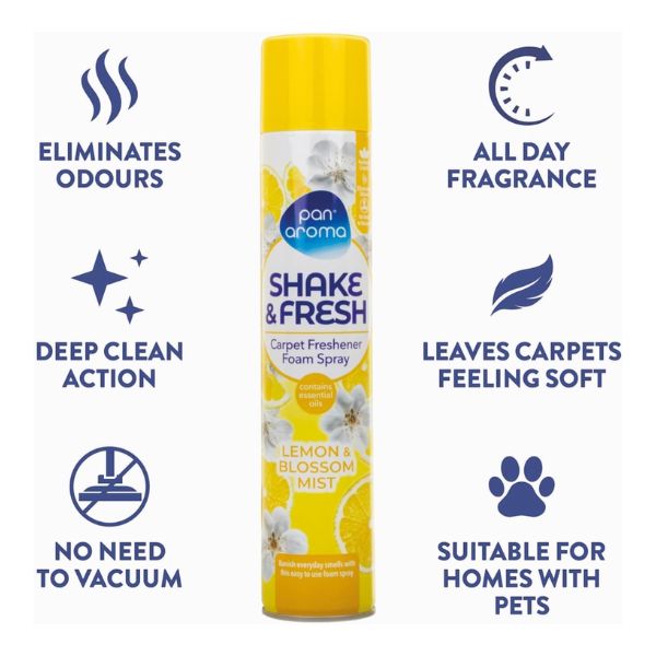 Pan Aroma Shake & Fresh Carpet Freshener Foam Spray Lemon & Blossom Mist 500ml at Napev GH