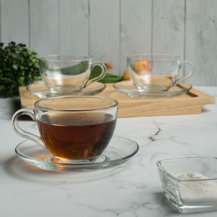 Pasabahce Basic Tea Cup & Saucer 238ml | Pack of 6 at Napev GH