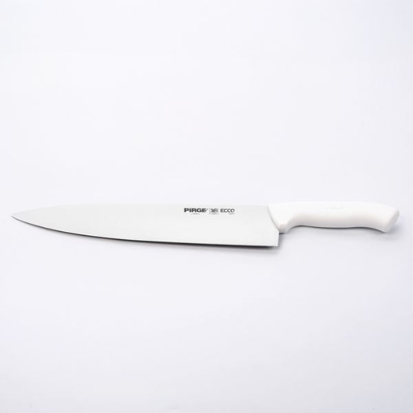 White chef's knife with 'Pirge Ecco' branding on a white background