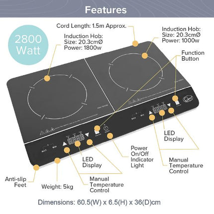 Quest Digital Double Induction Hob & Hot Plate 35840 at Napev GH