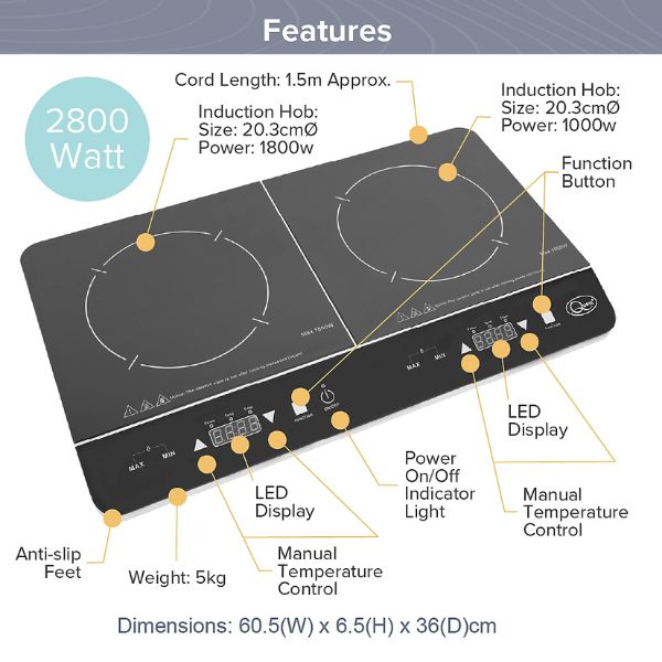 Quest Digital Double Induction Hob & Hot Plate 35840 at Napev GH