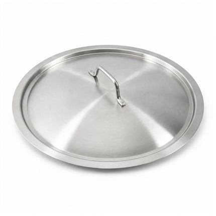 SKK Professional round stainless steel cookware lid with a raised rim and central metal handle.