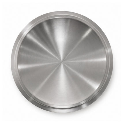 Underside view of the SKK Professional stainless steel lid showing its brushed finish and raised outer rim.