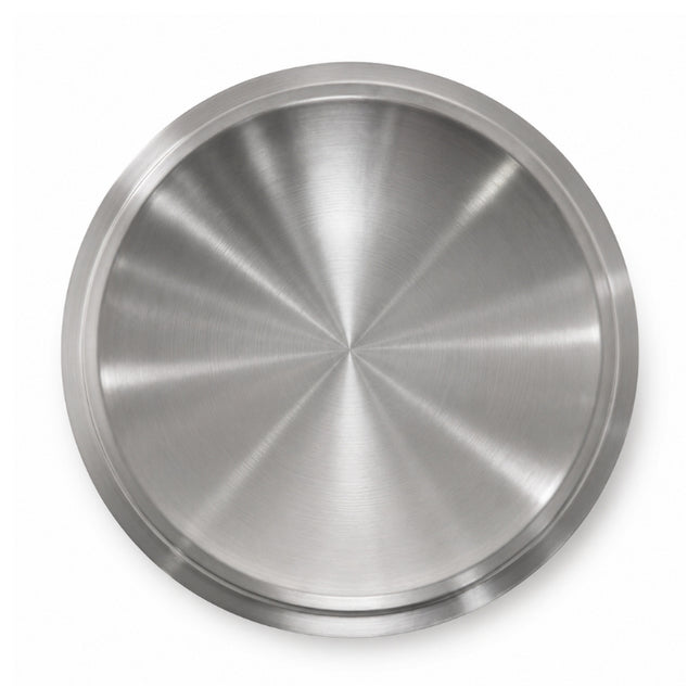 Underside view of the SKK Professional stainless steel lid showing its brushed finish and raised outer rim.