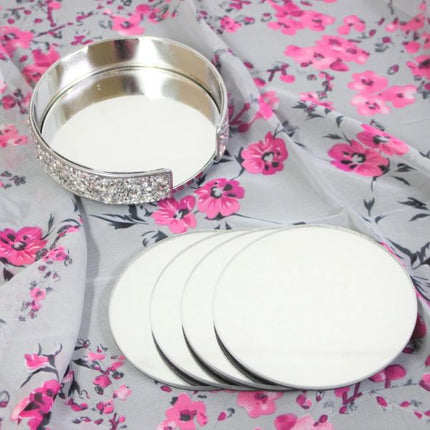 Silver Mirror Glass Drinks Coasters 10cm | Set of 4 at Napev GH
