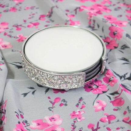 Silver Mirror Glass Drinks Coasters 10cm | Set of 4 at Napev GH