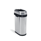 Simplehuman 50L Slim Open Bullet Bin in brushed steel shown from the rear side with open-top design and black trim.