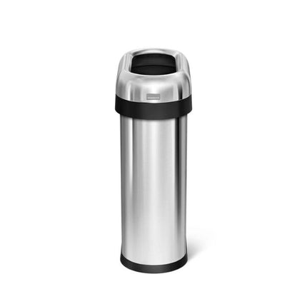 Simplehuman 50L Slim Open Bullet Bin in brushed steel with wide open-top waste disposal opening.