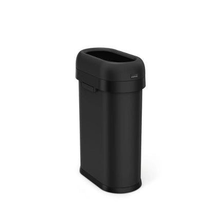 Simplehuman 50L Slim Open Bullet Bin in matte black shown from the rear side with compact open-top design.