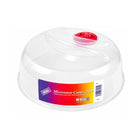 Sozali 25cm transparent microwave food cover with a red steam vent on top.