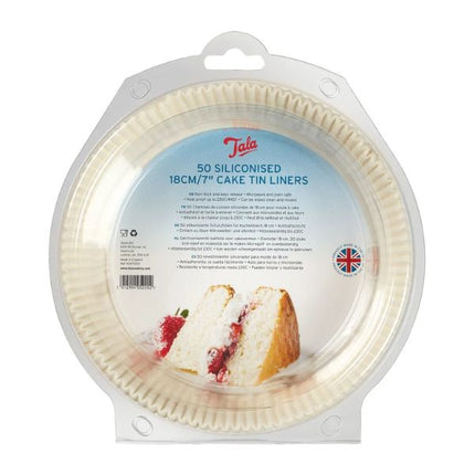 Tala pack of 50 siliconised 18 cm (7-inch) round cake tin liners in clear packaging