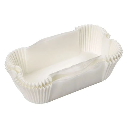 Stack of white Tala siliconised 2 lb loaf tin liners with pleated ends