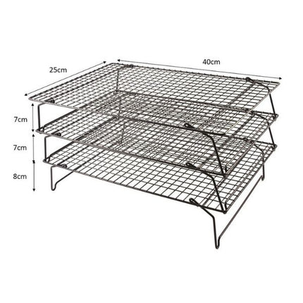 Dimension diagram of the Tala 3-tier cooling rack showing 40 × 25 cm trays, 7 cm between tiers and 8 cm bottom clearance